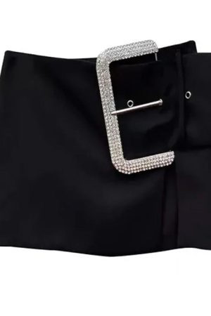 Casual Day Outfits, Easy Trendy Outfits Rhinestone Buckle Mini Skirt