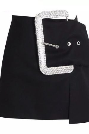 Casual Day Outfits, Easy Trendy Outfits Rhinestone Buckle Mini Skirt