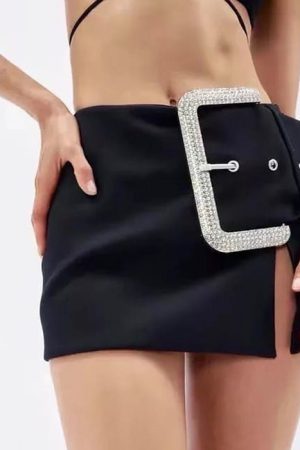 Casual Day Outfits, Easy Trendy Outfits Rhinestone Buckle Mini Skirt