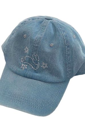 Casual Day Outfits, Easy Trendy Outfits Rhinestone Bunny Y2K Denim Cap