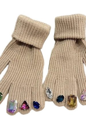 Casual Day Outfits, Easy Trendy Outfits Rhinestone Knit Gloves