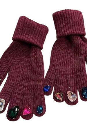 Casual Day Outfits, Easy Trendy Outfits Rhinestone Knit Gloves