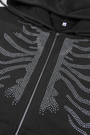 Casual Day Outfits, Easy Trendy Outfits Rhinestone Skeleton Hoodie