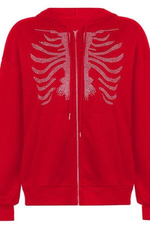 Casual Day Outfits, Easy Trendy Outfits Rhinestone Skeleton Hoodie