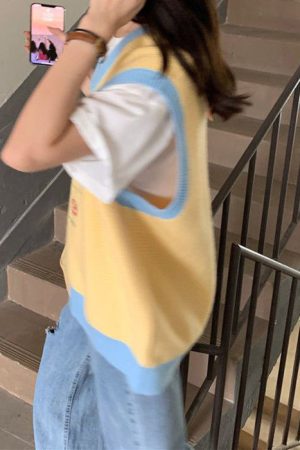 Casual Day Outfits, Easy Trendy Outfits Rose Embroidery Knit Vest