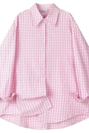 Casual Day Outfits, Easy Trendy Outfits Rue des Fleurs Pastel Plaid Loose Shirt