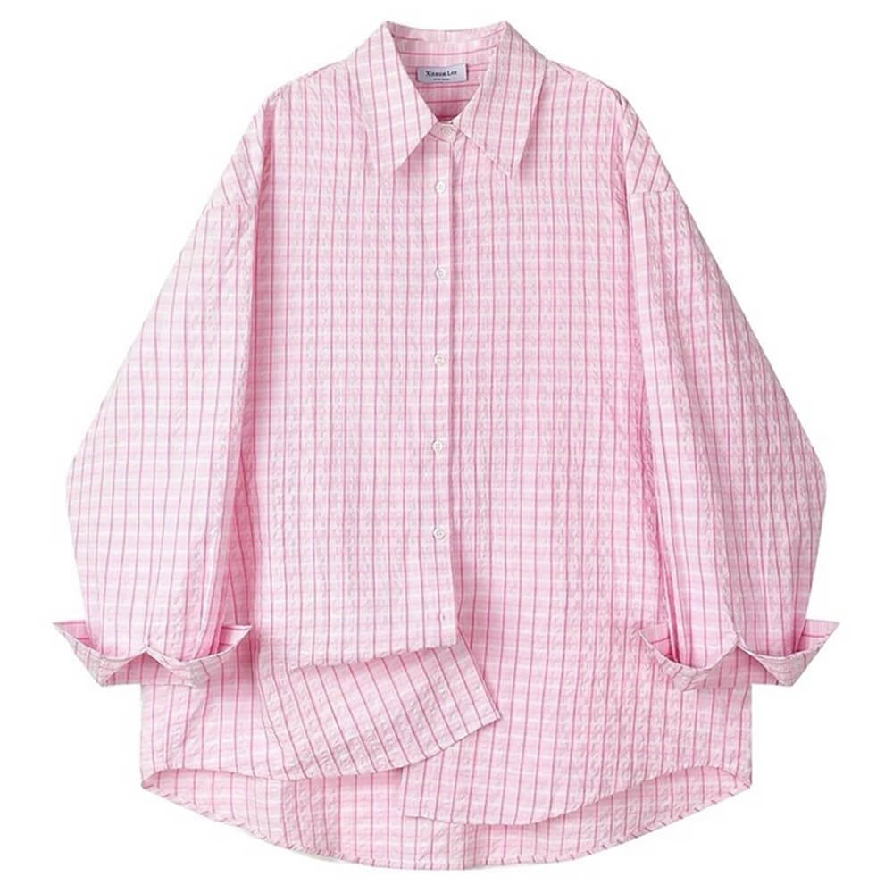 Casual Day Outfits, Easy Trendy Outfits Rue des Fleurs Pastel Plaid Loose Shirt