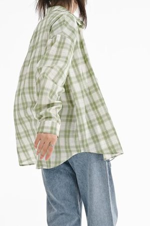 Casual Day Outfits, Easy Trendy Outfits Sage Green Plaid Oversized Shirt