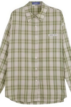 Casual Day Outfits, Easy Trendy Outfits Sage Green Plaid Oversized Shirt