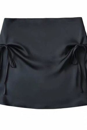 Casual Day Outfits, Easy Trendy Outfits Satin Mini Skirt with Bows