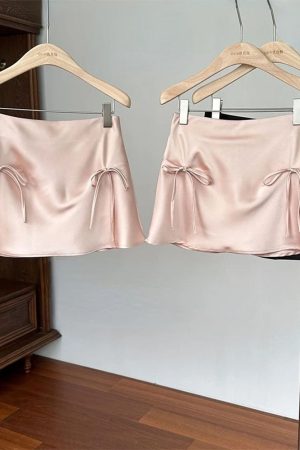 Casual Day Outfits, Easy Trendy Outfits Satin Mini Skirt with Bows