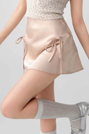 Casual Day Outfits, Easy Trendy Outfits Satin Mini Skirt with Bows