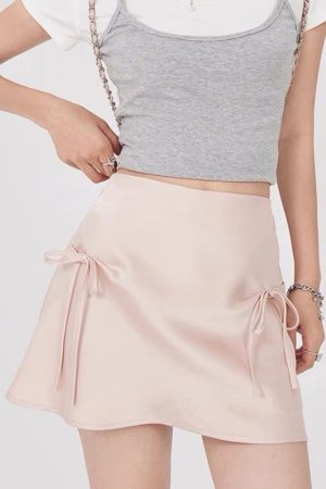 Casual Day Outfits, Easy Trendy Outfits Satin Mini Skirt with Bows
