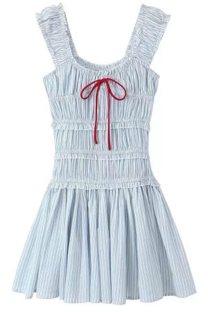Casual Day Outfits, Easy Trendy Outfits Seaside Striped Ruffle Mini Dress