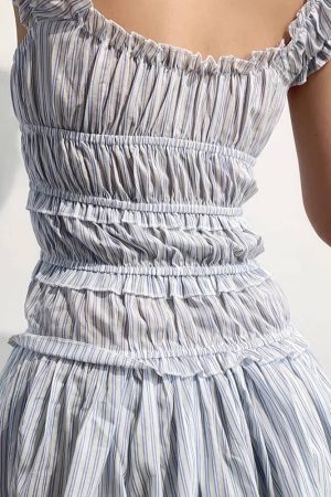 Casual Day Outfits, Easy Trendy Outfits Seaside Striped Ruffle Mini Dress