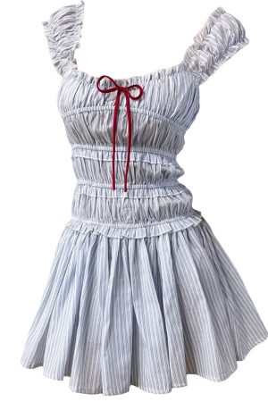 Casual Day Outfits, Easy Trendy Outfits Seaside Striped Ruffle Mini Dress