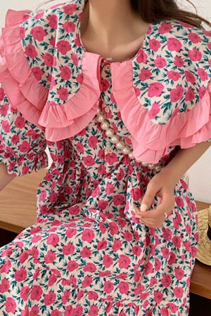Casual Day Outfits, Easy Trendy Outfits Secret Garden Collar Floral Dress