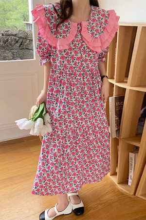 Casual Day Outfits, Easy Trendy Outfits Secret Garden Collar Floral Dress