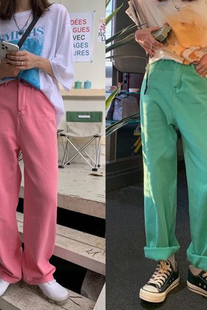 Casual Day Outfits, Easy Trendy Outfits Skater Girl Aesthetic Wide Neon Jeans