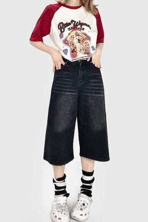 Casual Day Outfits, Easy Trendy Outfits Skater Girl Denim Baggy Shorts