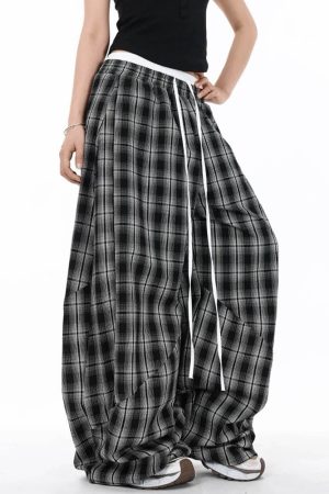 Casual Day Outfits, Easy Trendy Outfits Skater Girl Plaid Wide Leg Pants