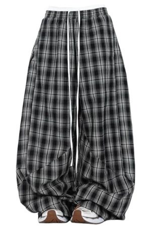 Casual Day Outfits, Easy Trendy Outfits Skater Girl Plaid Wide Leg Pants