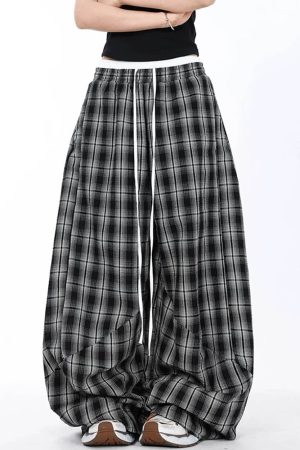 Casual Day Outfits, Easy Trendy Outfits Skater Girl Plaid Wide Leg Pants