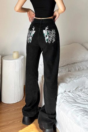 Casual Day Outfits, Easy Trendy Outfits Skeleton Embroidery Jeans