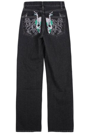 Casual Day Outfits, Easy Trendy Outfits Skeleton Embroidery Jeans