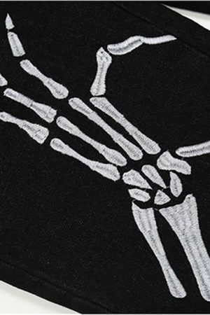 Casual Day Outfits, Easy Trendy Outfits Skeleton Hands Embroidery Jeans