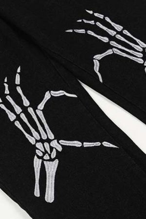 Casual Day Outfits, Easy Trendy Outfits Skeleton Hands Embroidery Jeans