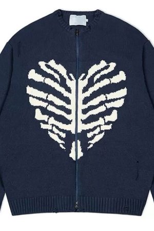 Casual Day Outfits, Easy Trendy Outfits Skeleton Print Zip Up Sweater