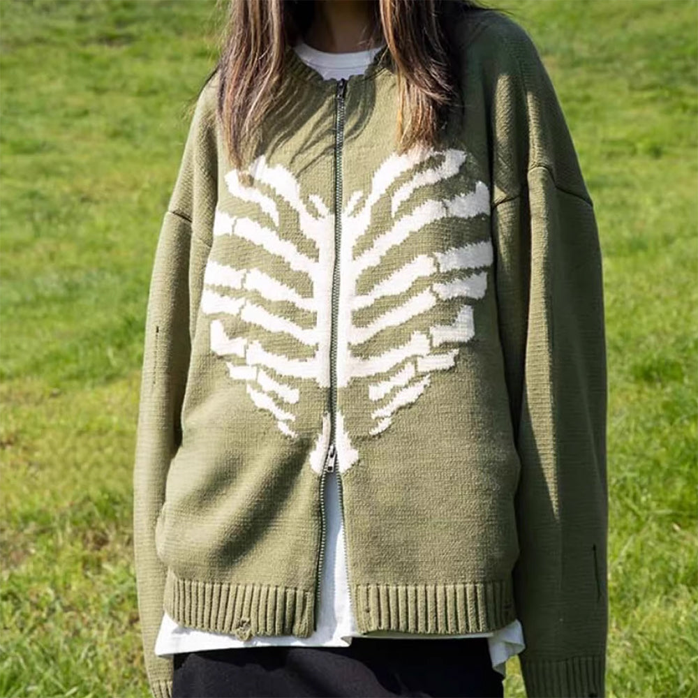 Casual Day Outfits, Easy Trendy Outfits Skeleton Print Zip Up Sweater Casual Day Outfits, Easy Trendy Outfits Skeleton Print Zip Up Sweater