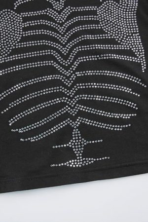 Casual Day Outfits, Easy Trendy Outfits Skeleton Rhinestone Crop Top