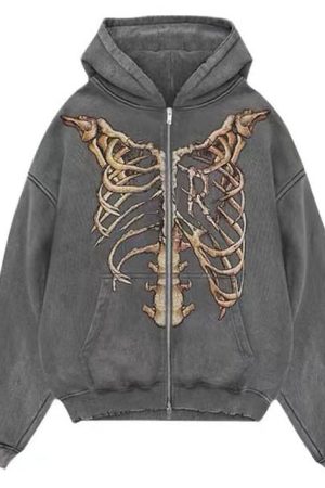 Casual Day Outfits, Easy Trendy Outfits Skeleton Zip Up Hoodie