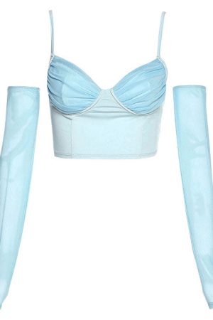 Casual Day Outfits, Easy Trendy Outfits Sky Blue Top & Gloves Set