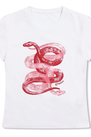 Casual Day Outfits, Easy Trendy Outfits Snake Graphic Fitted T-Shirt