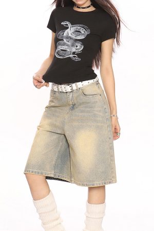 Casual Day Outfits, Easy Trendy Outfits Snake Graphic Fitted T-Shirt