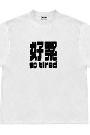 Casual Day Outfits, Easy Trendy Outfits So Tired Oversized Graphic T-Shirt