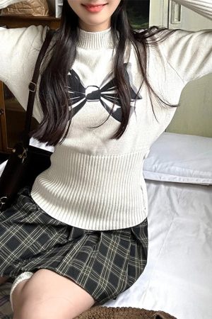 Casual Day Outfits, Easy Trendy Outfits Soft Girl Aesthetic Bow Jumper