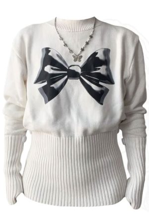 Casual Day Outfits, Easy Trendy Outfits Soft Girl Aesthetic Bow Jumper