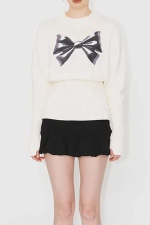 Casual Day Outfits, Easy Trendy Outfits Soft Girl Aesthetic Bow Jumper