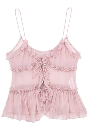 Casual Day Outfits, Easy Trendy Outfits Soft Girl Aesthetic Ruffle Top