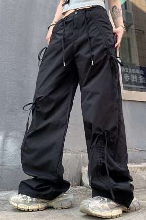 Casual Day Outfits, Easy Trendy Outfits Soft Girl Bows Wide-Leg Cargo Pants