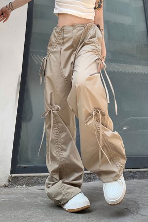 Casual Day Outfits, Easy Trendy Outfits Soft Girl Bows Wide-Leg Cargo Pants