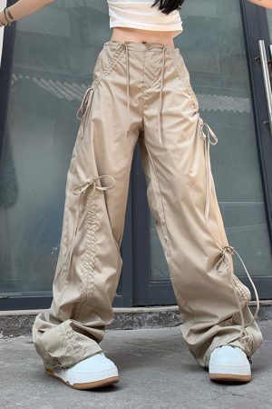 Casual Day Outfits, Easy Trendy Outfits Soft Girl Bows Wide-Leg Cargo Pants