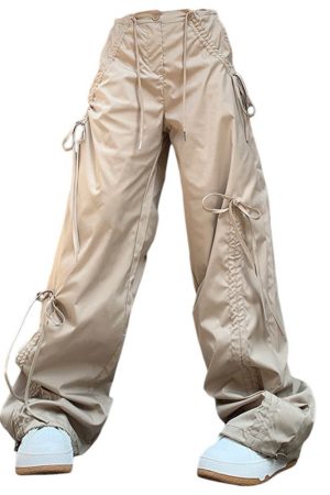 Casual Day Outfits, Easy Trendy Outfits Soft Girl Bows Wide-Leg Cargo Pants