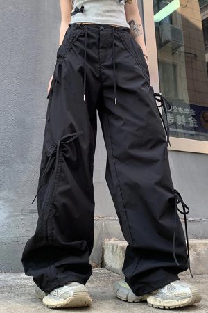 Casual Day Outfits, Easy Trendy Outfits Soft Girl Bows Wide-Leg Cargo Pants