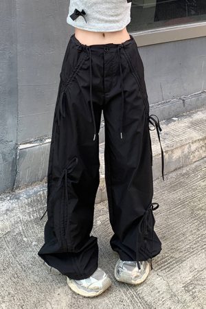 Casual Day Outfits, Easy Trendy Outfits Soft Girl Bows Wide-Leg Cargo Pants