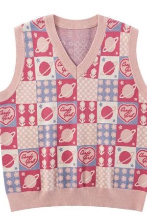 Casual Day Outfits, Easy Trendy Outfits Soft Girl Patchwork Knit Vest